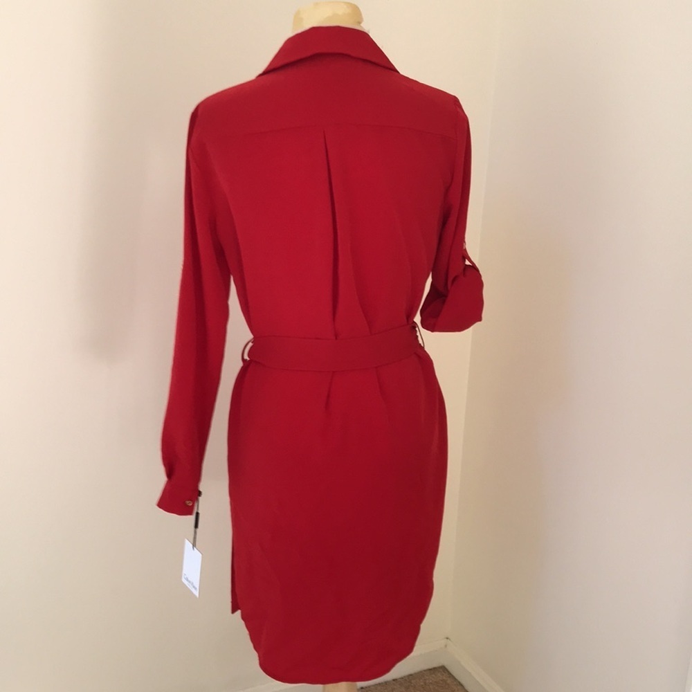 New! Calvin Klein SZ 4, red shirt lace up dress . - Picture 4 of 9